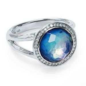 Sterling Silver Mother of Pearl,Lapis and Diamond Fashion Ring